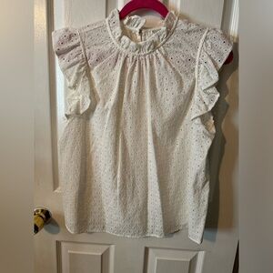 Ryegrass sheer white ruffled boutique blouse size large